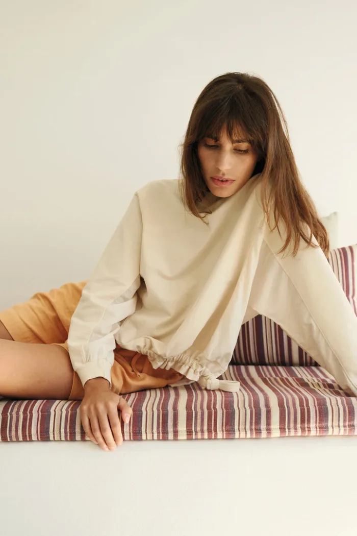 COTTON SWEATSHIRT WITH TIES CRUDO
