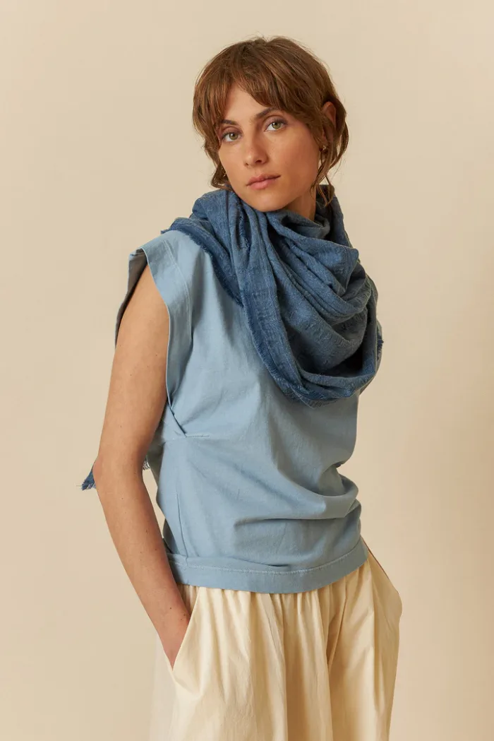 FRAYED-EDGE SCARF INDIGO