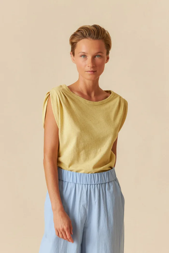 PLEATED MELANGE T-SHIRT
