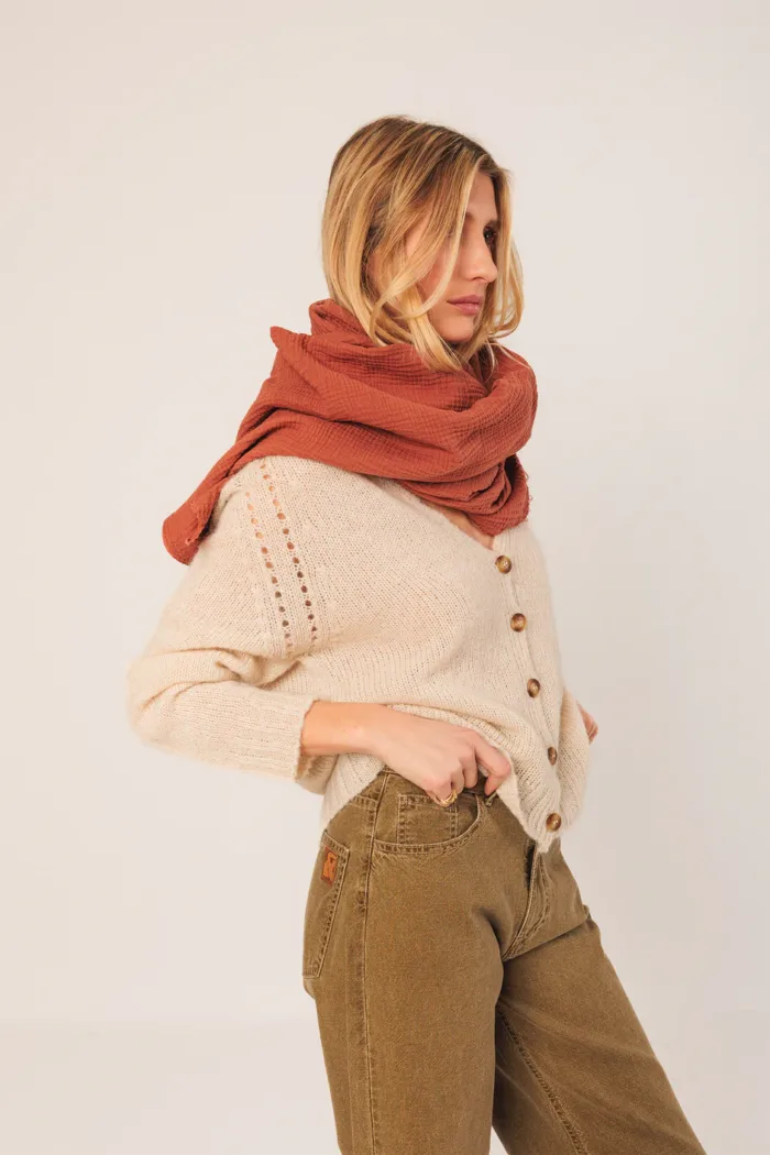 DOUBLE-GAUZE SCARF TERRACOTA - Image 2