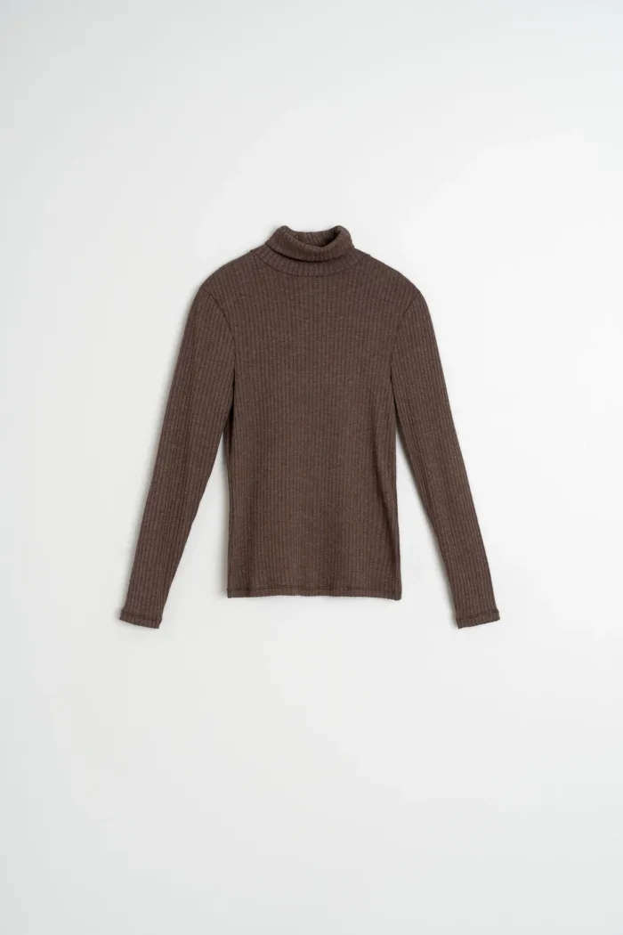 RIBBED FITTED T-SHIRT CHOCOLATE - Image 3