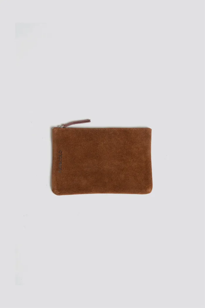 SPLIT LEATHER POUCH TABACO