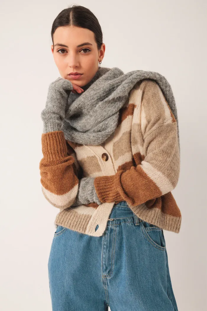 COLORED KNIT SCARF GRIS