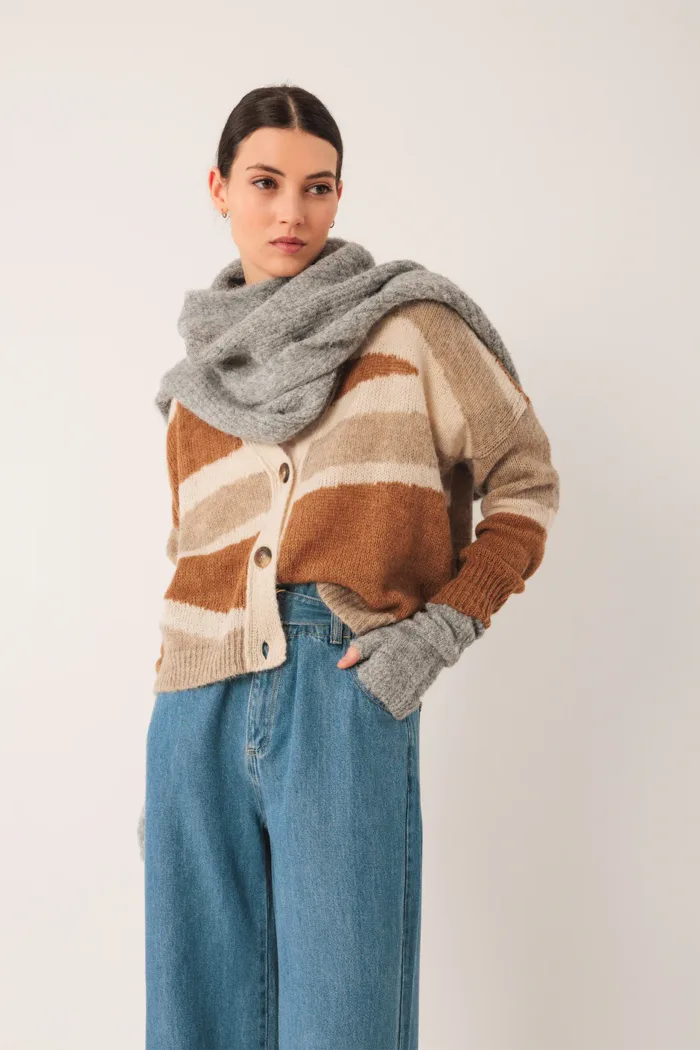 COLORED KNIT SCARF GRIS - Image 3