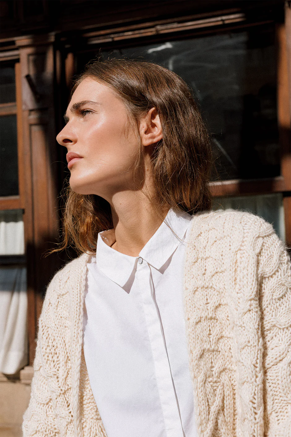 CABLE KNIT CARDIGAN ECRU - Image 5