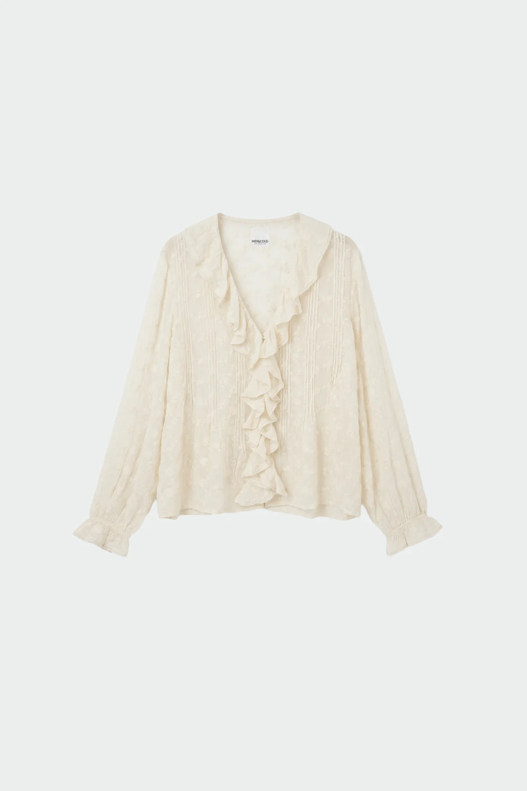 Indi&Cold Embroidered Romantic Ruffle Shirt viskoosist pikkade varrukatega satsidega särk valge - Wavau