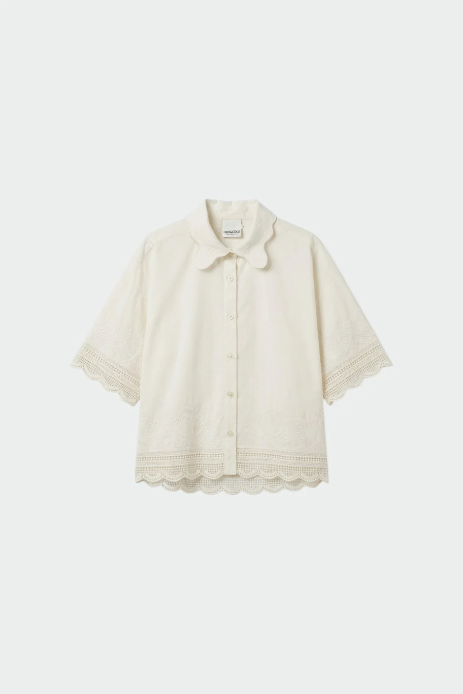 Indi&Cold Embroidered Poplin Shirt orgaanilisest puuvillast särk tikitud kaunistustega valge - Wavau