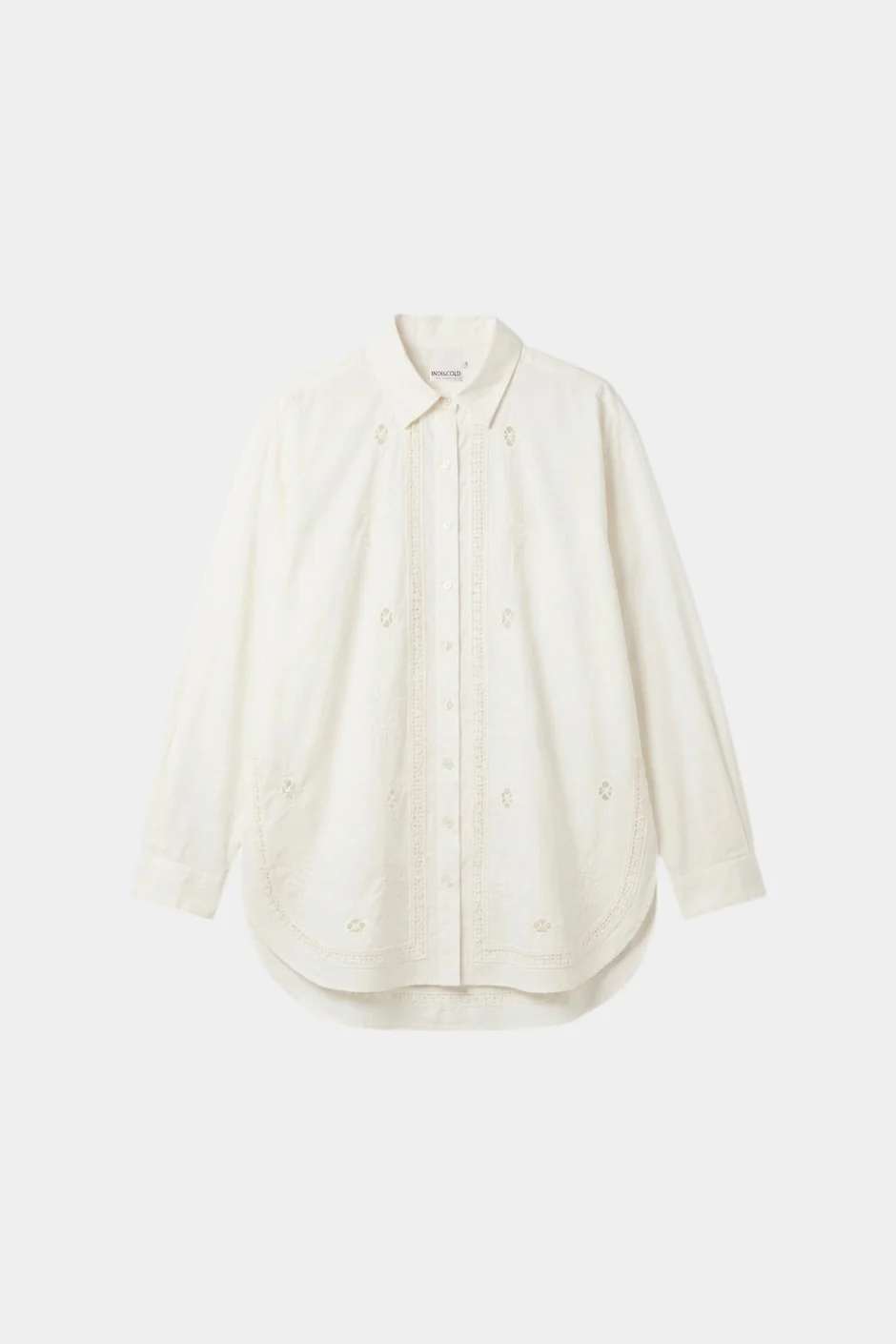 Indi&Cold Embroidered Poplin Maxi Shirt orgaanilisest puuvillast pikk särk tikitud kaunistustega valge - Wavau